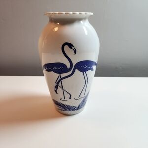 50s Anchor Hocking Blue Flamingo Milk Glass Vase Vitrock Milk Glass